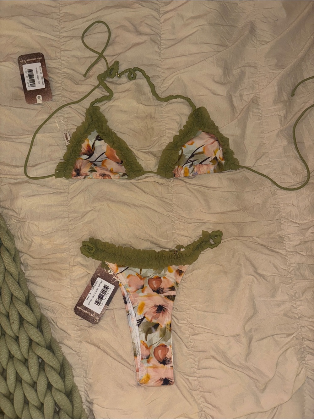Jade Swim Olive Green Ruffle Floral Triangle Bikini